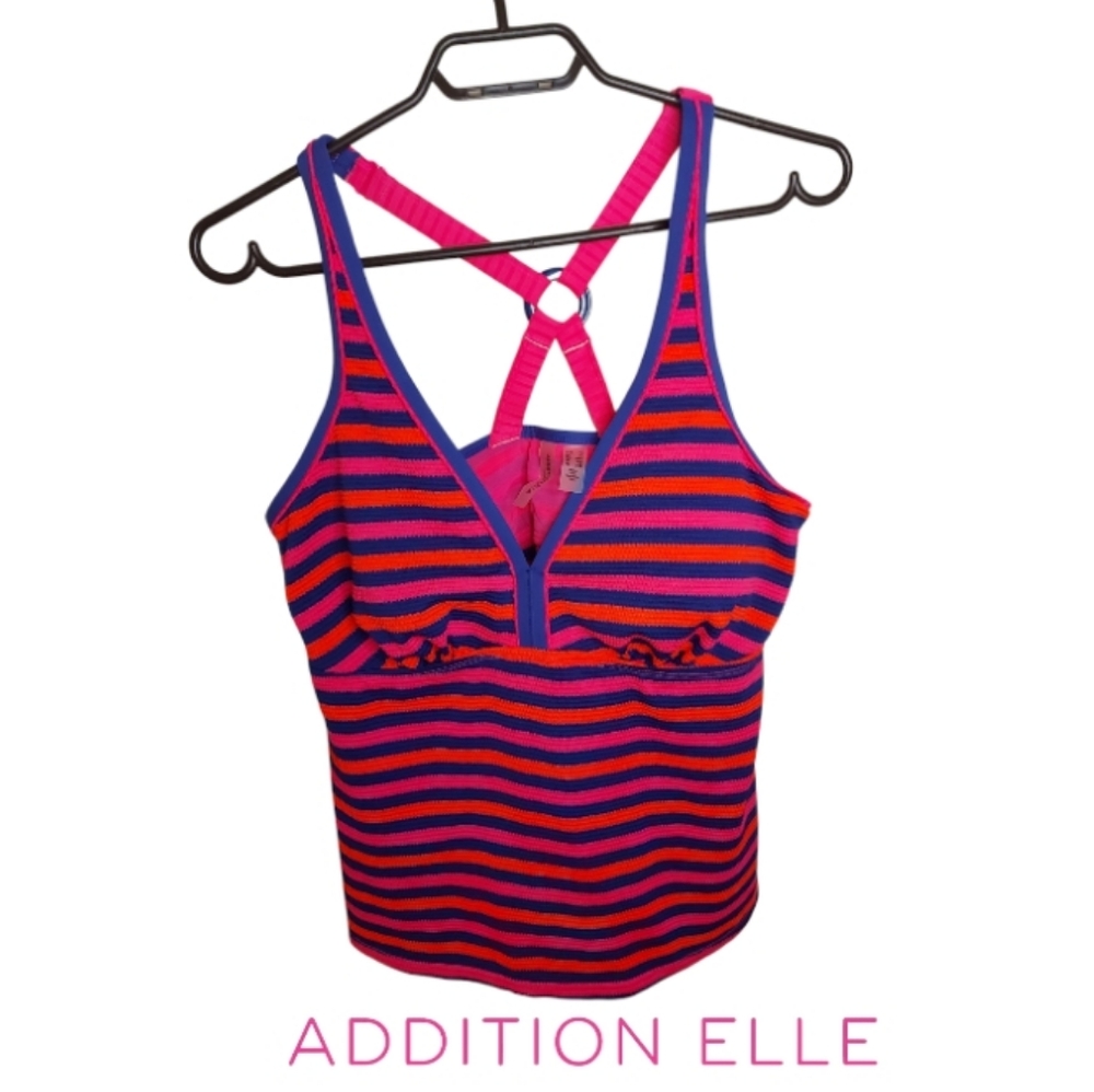 Addition Elle Striped Vibrant Neon Swim Top